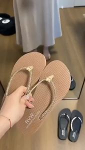 [Free Shipping] New style womens summer beach sandals fashionable outdoor wear thick-soled wedge flip-flops with rhinestones