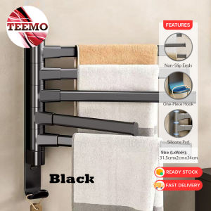 TEEMO Rotating 5 Layer Rod Towel Hanger Bar Rack Hook Wall Mount Hand Cloth Toilet Bathroom Rak Tuala Berputar - Fulfilled by TEEMO SHOP