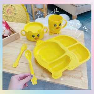 [SET 5 MÓN] Khay ăn dặm bộ dụng cụ ăn dặm cho bé hình vịt vàng ngộ nghĩnh đáng yêu kích thích bé ăn dặm (có bán lẻ)