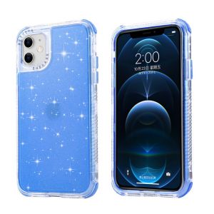 CrashStar 3 In 1 Glitter Transparent Shockproof Phone Case For iPhone 15 14 13 12 11 Pro Max XR X XS Max 8 7 Plus + SE 2020 PC + Silicone Anti-fall Hard Clear Phone Cover Fashion Shiny Phone Casing Hot Sale