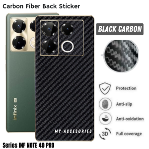 Back Skin 3D Carbon [BLACK] Hitam INFINIX Note 50 Pro 40 40Pro 40Pro+ 30 30Pro 12-2023 12 G96 12VIP 12i 12Pro/Note 11 Pro 11s/Note 10 Garskin Stiker Belakang Hp Motif Karbon A Glare Doff Pelindung Bodi Case Anti Gores Jamur Plus + 5G Ful Cover Murah