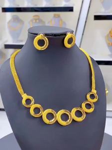 วงกลมขนาด 24k ชุดเครื่องประดับชุบทองทองเหลืองสีทองสร้อยคอเจ้าสาวต่างหู