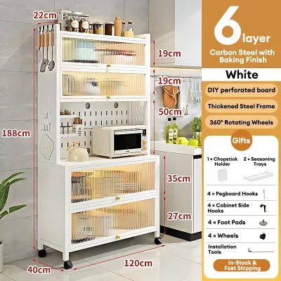 CompactSteel​​ store Kitchen Cabinet Organizer with Sliding Doors | Multi-Layer Kitchen Storage Rack & Pantry Cabinet | Heavy Duty Steel Cupboard Dish Rack Microwave Stand Space Saver
