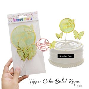 Topper Cake HBD Bulat Kupu Kupu / Hiasan Kue Topper HBD kupu kupu / Cake Topper HBD Kupu kupu Bulat