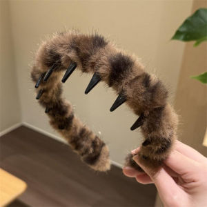 🔥IVY Women Anti Slip Face Wash Hair Clip Plush Headband Retro Leopard Print With-toothed Headband