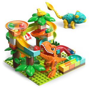 ของเล่นตัวต่อ  FEELO Dinosaur Marble Run บล็อกตัวต่อขนาดใหญ่ 85 pcs รางลูกแก้ว ของเล่นเด็ก ของเล่นเสริมพัฒนาการ (รวมเพลท)