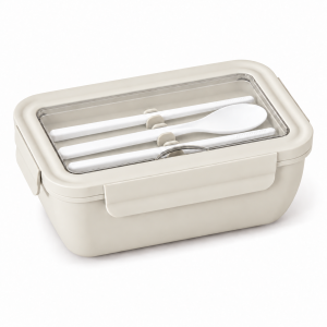 Free Cutlery Lunch Box with Lid Rectangular Food Storage Container 2 Compartment Leak-proof Clip-lock