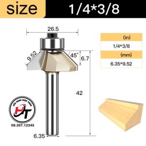 Mũi phay gỗ vát 45 độ có bi Tideway cao cấp 0203 MSVCB-45-TW