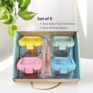 6 in 1 Set Tempat Mpasi Kaca Hampers Kado Lahiran Bayi + Sendok Mpasi Silicon Bayi BPA Baby Gift