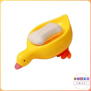 Amoki【Ready in Stock】 Creative Duck Shape Soap Box Cartoon Soap Dish Drainable Soap Holder Soap Container Tray
