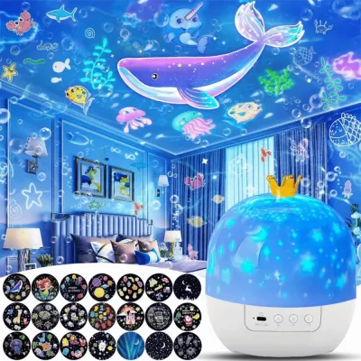 BONGORY 360 Rotating Night Lights for Kids Ocean 21 Sets of Films Star Galaxy Projector Gifts Home Decoration Lamp Bedroom