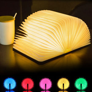 KIPRUN Wooden Folding Book Light5 Color USB Rechargeable Portable Book Shaped LED Light Warm Table Lamp For Decor Magnetic Design Perfect Gift For Birthdays Lovers EventsChristmas