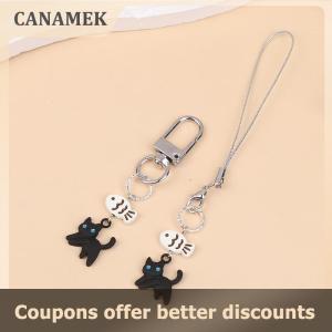 【 CANAMEK 】 Black Cat Kawaii Y2K Phone Charms Pendant Key Chain Accessories For CCD Camera Earphones Schoolbag Hanging