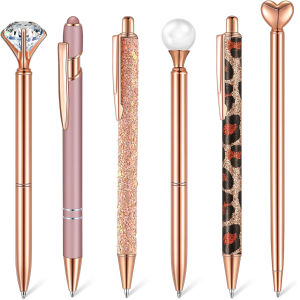 W10 6 Pc Diamond Shaped Gel Pens Set Children Students Black Refill Ball-Point Pen Bullet Tip 0.5mm School Office Supplies Stationer