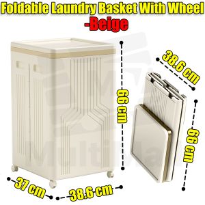 Beige 80L Foldable Storage Basket with Wheels - Durable PP Material Easy Installation Capacity Upgrade Universal Wheel Side Handle