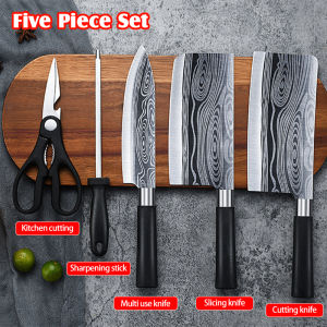 【Ready Stock】Set Pisau Dapur  Steel Kitchen Knife Set 7 in 1 for Household Kitchen tool  Knife Peeling Knife Scissors Set