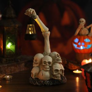 YOUSHI TOP Sáng Tạo Đèn ngủ hình bộ xương Halloween Hài Hước Nhựa Bức tượng đầu lâu Đồ trang trí không khí Nhân tạo Đèn tượng vườn Lễ Hội ma