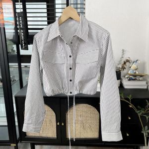 BL20885 Mavie Pull Waist Stripe Crop Shirt