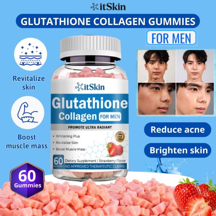 Itskin Glutathione Collagen Gummies For Men Reduce Acne Brighten Skin Muscle Strengthening 60 GUMMY