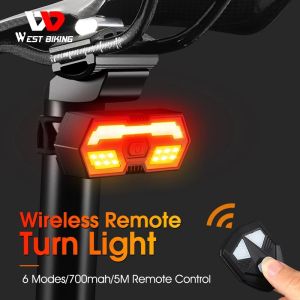 WEST BIKING Bicycle Tail Light USB Rechargeable Remote Turn Signal Mountain Bike Taillight Folding bicycle Light Night Safety Warning Cycling Signal Light