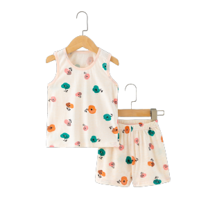 LJMOFA Vest Suit for Kids Girl 3-10 Yrs Old Cute Pattern Soft Cotton Vest and Shorts Set for Girls