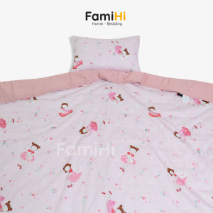 Mền cho bé gái đi học mầm non tiểu học FamiHi họa tiết trẻ em dễ thương vải Cotton Sateen cao cấp 100% sợi tự nhiên.
