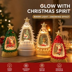 Christmas Decorative Lantern Snow Globe Night Light Snowman Phone Booth Tabletop Decor Battery