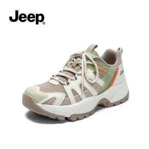 Jeep Outdoor Hiking Shoes for Women Wear-resistant Breathable Non-slip Trekking Shoes Spring New Color-blocking Thick-soled Sports Dad Shoes