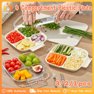 3pcs/2pcs 4 Grids Plastic Plate Kitchen Divided Preparation Dish Plate Household Fruit Snack Display Tray