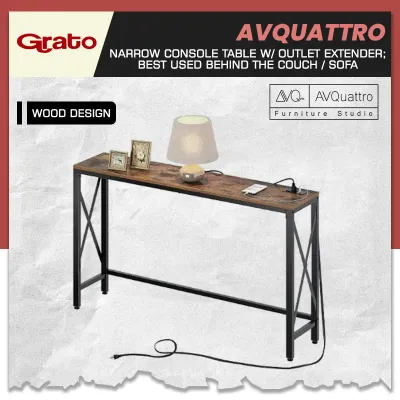 AVQuattro Narrow Console Table with Outlet Extender Best Used Behind the Couch / Sofa | AVQuattro Furniture Studio GRATO