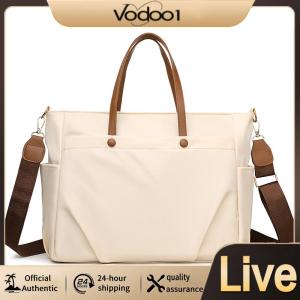 【Vodool】 Women Nylon Briefcase Crossbody Bag Large Capacity Business Briefcase with Adjustable Strap Solid Color for Travel Shopping Daily Use