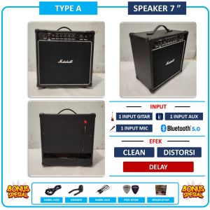 ampli gitar 3 input 8 inch ada bluetooth efek distorsi & efek delay bisa untuk karaoke bonus kabel jacksenar gitar hanger