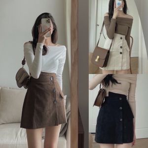 Quần giả Chân váy chữ A chân váy ngắn công sở đính cúc nhung tăm cao cấp -Mã CV473