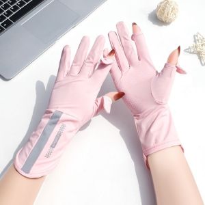 Găng Tay Phối Kẻ Lụa Băng Chống Nắng Chống Tia UV Hở Ngón Chống Trượt Bao Kín Tay Thoáng Khí Lái Xe