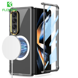 [With Screen Film] FLOVEME Wireless Charging Magsafe Phone Case For Samsung Galaxy Z Fold 4 5G Transparent With Glass Screen Film Shockproof Back Cover For Galaxy Z Fold 4