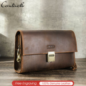 CONTACTS Genuine Leather Clutch Wallet for Men Password Lock Designer Functional Handbag Male Large Capacity Storage Bag Wallets