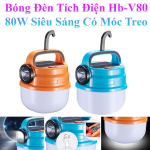 Bóng Đèn Tích Điện Hb-V80 80W Siêu Sáng Có Móc Treo Tiện Lợi Tích Hợp Đèn Pin Có Sạc Năng Lượng Mặt Trời