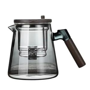Creative Magic Glass Teapot Heat Resistant Large Capacity Lazy Kungfu Drip Teapot with Wooden Handle Tea Water Separation