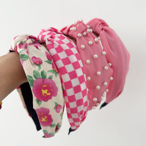 Fabric Hair Bands Wide Edge Sweet Elegant Valentines Day Hair Accessories New Pink System Pearl Checkerboard Flowers H260729