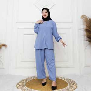 Setelan One Set Inara Setelan Crinkle Airflow Lengan panjang Baju Celana