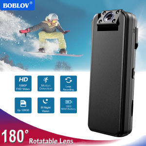 BOBLOV A21 1080P Body Mini Camera 128GB A22 Sports Action Camera with 180 °Rotatable Lens Night Vision Police Camera DVR Video Recorder BodyCam For Motorcycle Bike Vlogging