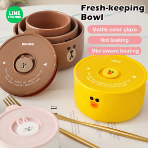 LINE FRIENDS Ceramic Bento Lunch Box Fresh-Keeping Bowl 3-piece Set with Lid