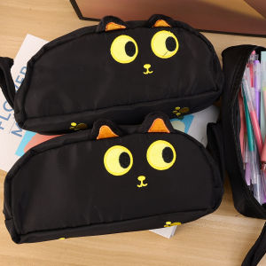 หูตุ๊กตาที่ใส่ดินสอรูปแมวสีดำความจุมาก3มิติน่ารักกล่องเครื่องเขียนน่ารักของขวัญคู่รักแมวสำหรับนักเรียนและสำนักงาน (ออกแบบอุ้งเท้า)