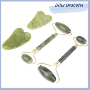 Ditur Ngọc Bích Tự Nhiên Massage Con Lăn + Guasha Hội Đồng Quản Trị Spa Scraper Đá Mặt Massager Set