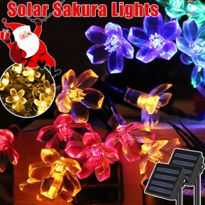 Solar Christmas Lights Sakura Lights Outdoor Waterproof String Lights LED Solar Garden Lights Meteor Shower Rain Light Halloween Fairy Lights Landscape Lights Wedding Party Festival Solar Christmas Tree Decoration Lawn Garden Walkway Ambience Lights