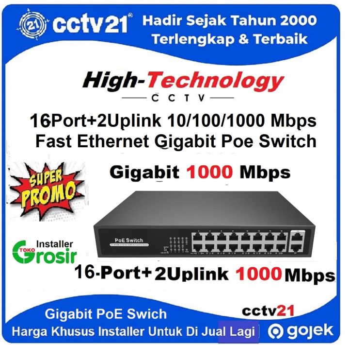 16-port+2Uplink 10/100/1000 Mbps Fast Ethernet Gigabit PoE Switch Harga ...