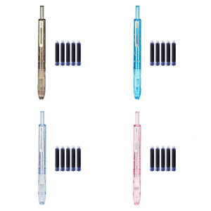 Retractable Metal Fountain Pen with 5 Inks Sac 0.38mm Fine Tip Press Fountain Pen Retractable Inks Pen for Handwriting