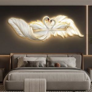 (ẢNH CHỤP THẬT) Tranh treo tường đèn led tráng gương đôi thiên nga trắng trang trí phòng khách phòng ngủ