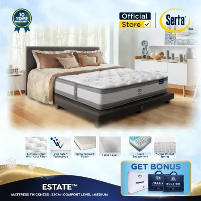 SERTA Estate [Medium] - Kasur Spring Bed with Cooling Tech [Mattress Only]