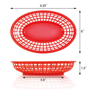 12PC Oval Fast Food Serving Tray Basket Fried Food Basket Plastic Use For Fruit Basket Vegetable Fried Chicken Burger Fries Brown/Black/Red 24*15.5*4.8cm 【On Sale】